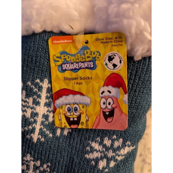 Spongebob Squarepants Gripper Bottom Womens Sherpa Slippers Socks Shoe Size 4-10 - Picture 2 of 2
